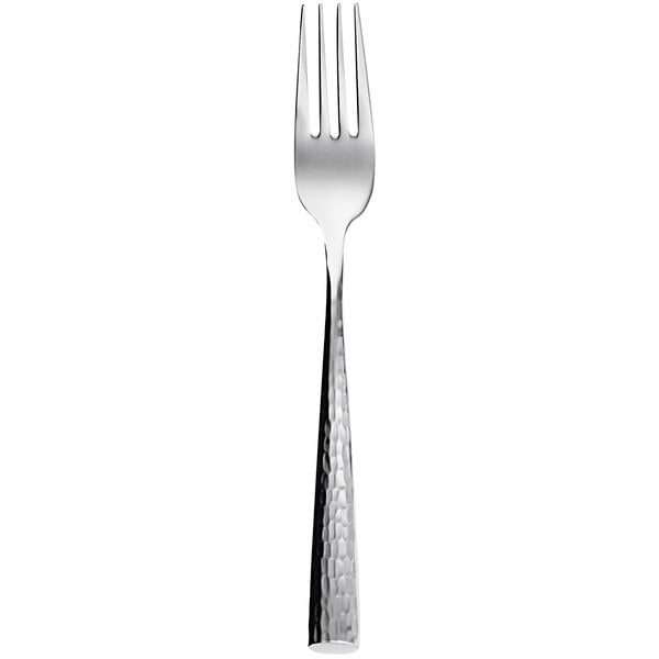 A Sola stainless steel dessert fork with a silver handle.