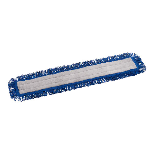 A blue mop with white fringes.