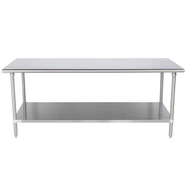 An Advance Tabco stainless steel work table with an undershelf.