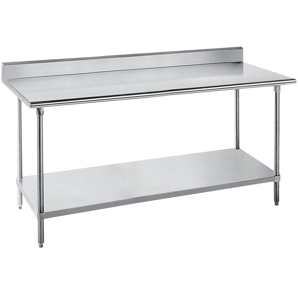 An Advance Tabco stainless steel work table with undershelf.