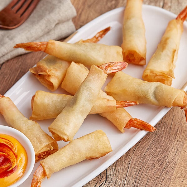 A plate of Handy Crispy Shrimp Wraps.