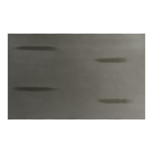 A rectangular slate gray solid wood bar height table with a live edge design.