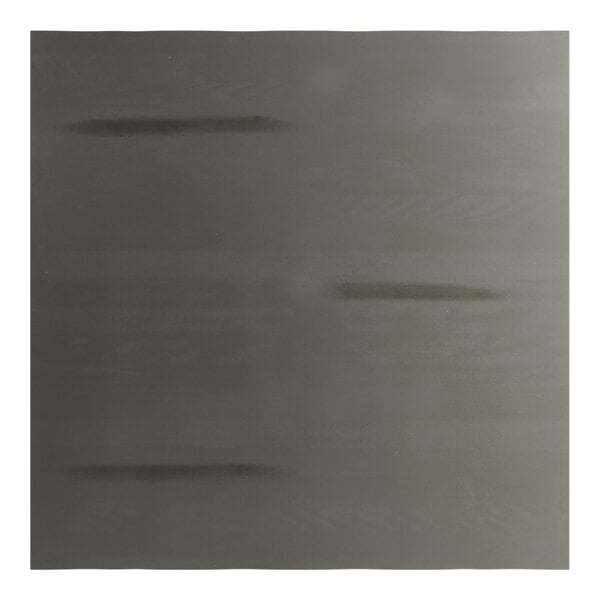 A square solid wood bar height table with a slate gray finish and live edge design.