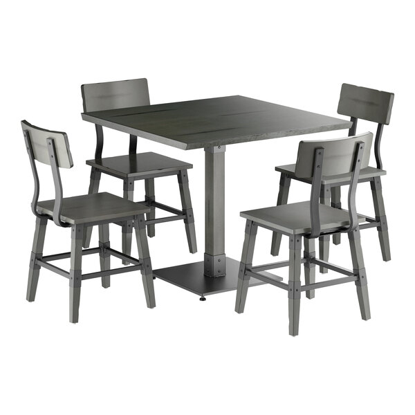 Lancaster Table & Seating Industrial 36" Square Slate Gray Finish Solid Wood Live Edge Standard Height Table with 4 Chairs