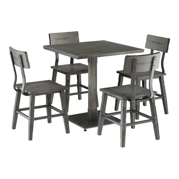 Lancaster Table & Seating Industrial 30" Square Slate Gray Finish Solid Wood Live Edge Standard Height Table with 4 Chairs
