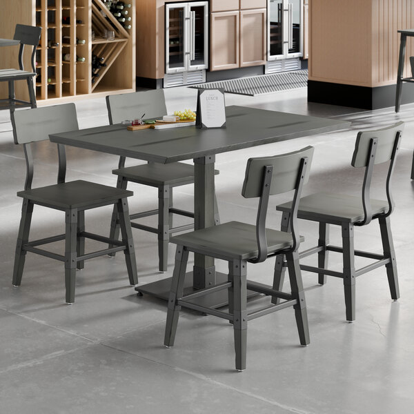 Lancaster Table & Seating Industrial 30" x 48" Slate Gray Finish Solid Wood Live Edge Standard Height Table with 4 Chairs