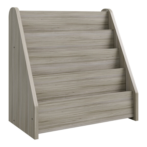 A Shadow Elm laminate book display with four shelves.