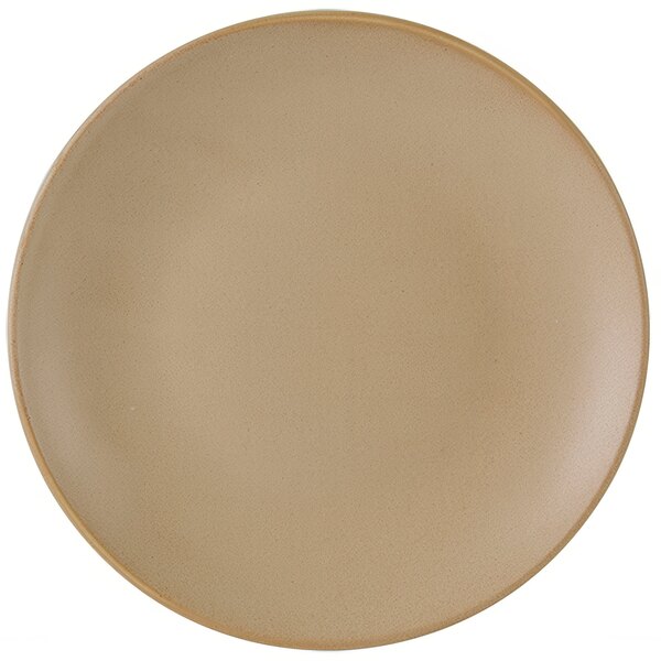 A close-up of a Tuxton Zion Matte Beige china plate.