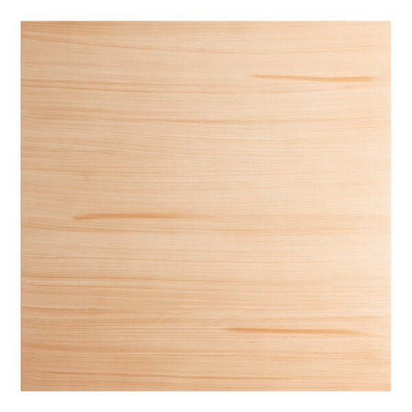 A square solid wood table top with a bleached oak finish and a live edge design.