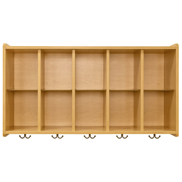 a wooden shelf with four shelves