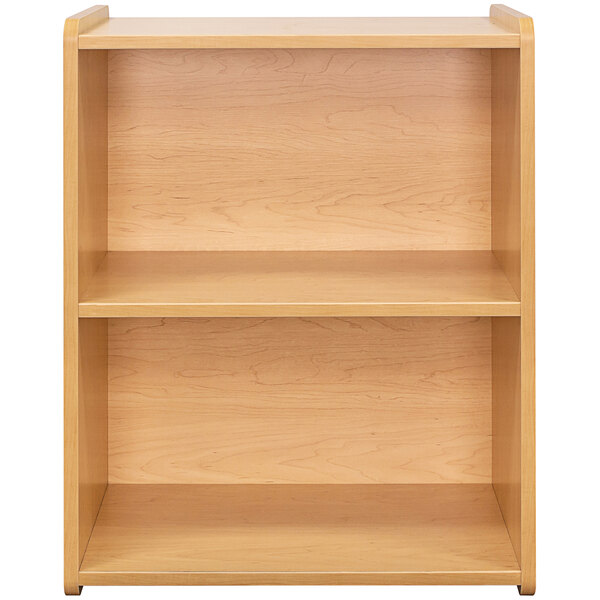 A maple laminate Tot Mate preschool play center with two shelves.
