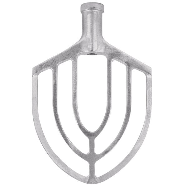 A silver aluminum flat beater for a Hobart mixer.