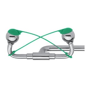 A green and silver metal T&S EW-9095 eyewash spray head cover.
