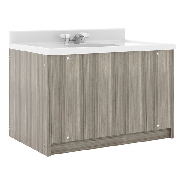 a sink with a white counter top