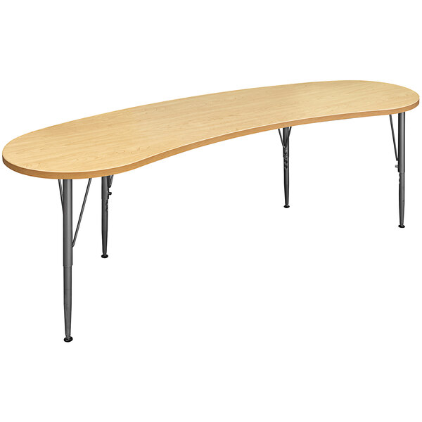 a wooden table with a curved edge