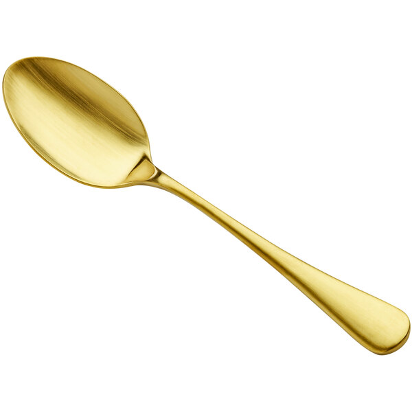 A Bon Chef Como stainless steel serving spoon with a matte gold finish.