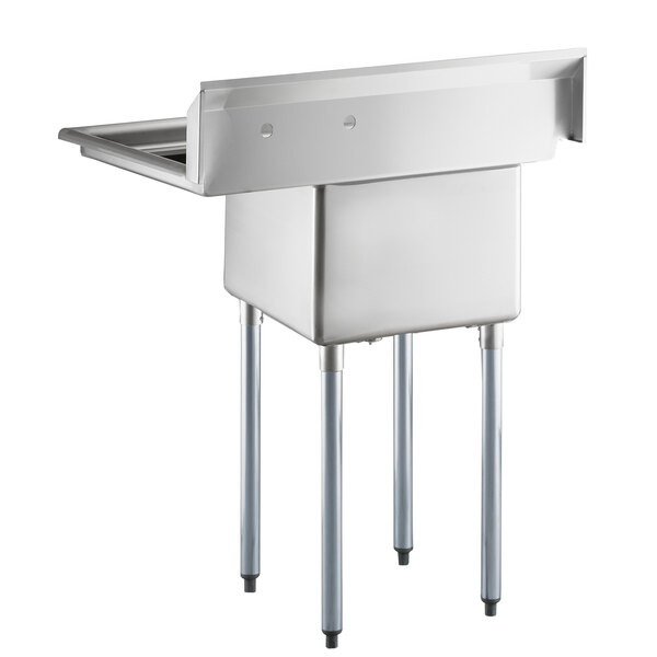 a stainless steel sink with legs