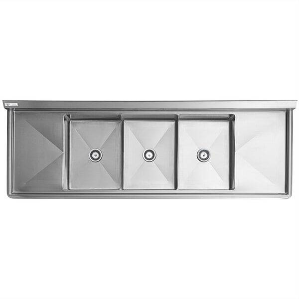 A Steelton stainless steel sink with three compartments.