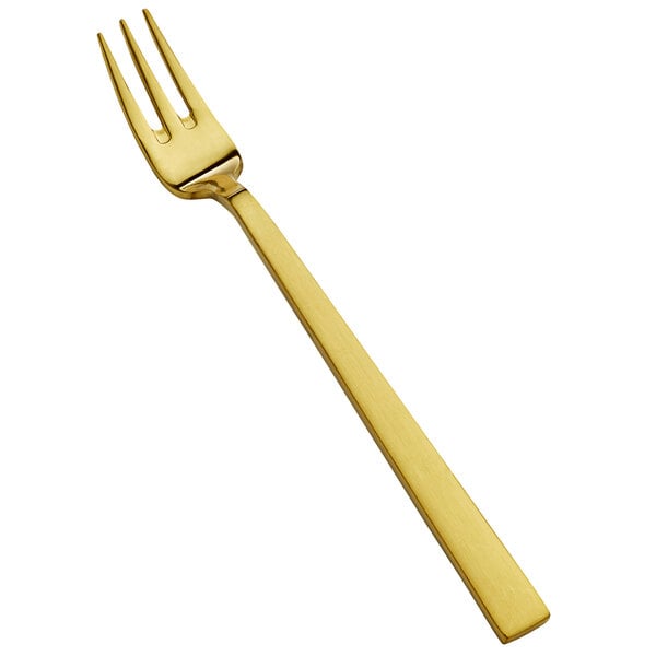 a gold fork on a white background