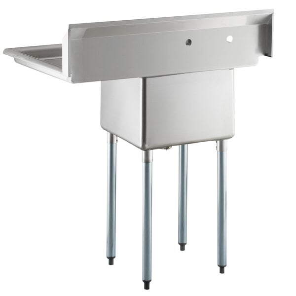 A Steelton stainless steel commercial sink with right drainboard and legs.