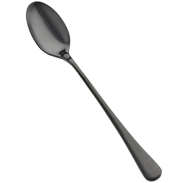 A Bon Chef Como iced tea spoon with a matte black handle.