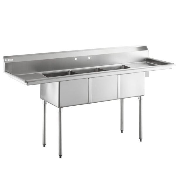 A Steelton stainless steel 3 compartment sink with 2 drainboards.