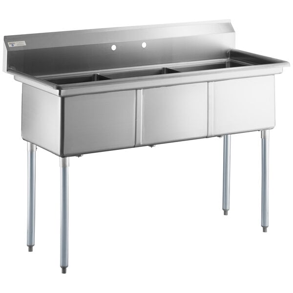 A Steelton stainless steel three compartment sink on a counter.