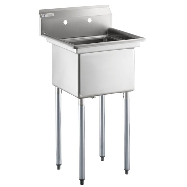 A Steelton stainless steel one compartment commercial sink on two legs.
