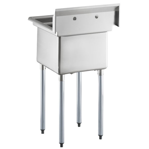 A Steelton stainless steel one compartment sink on legs.