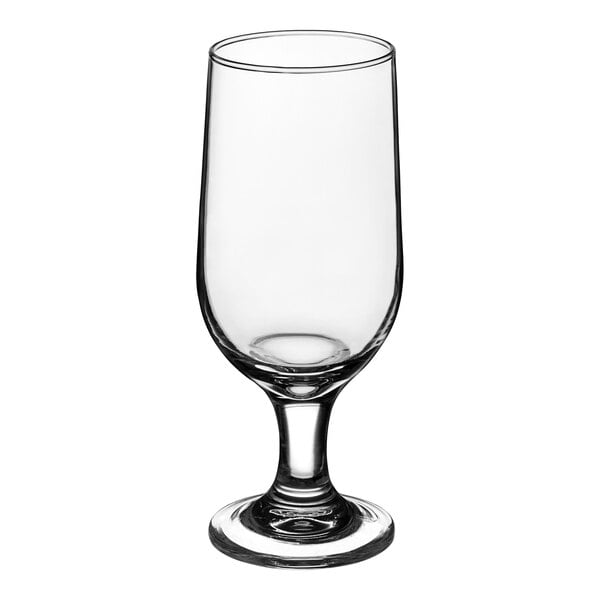 An Acopa Select stemmed Pilsner glass with a small base and clear glass.