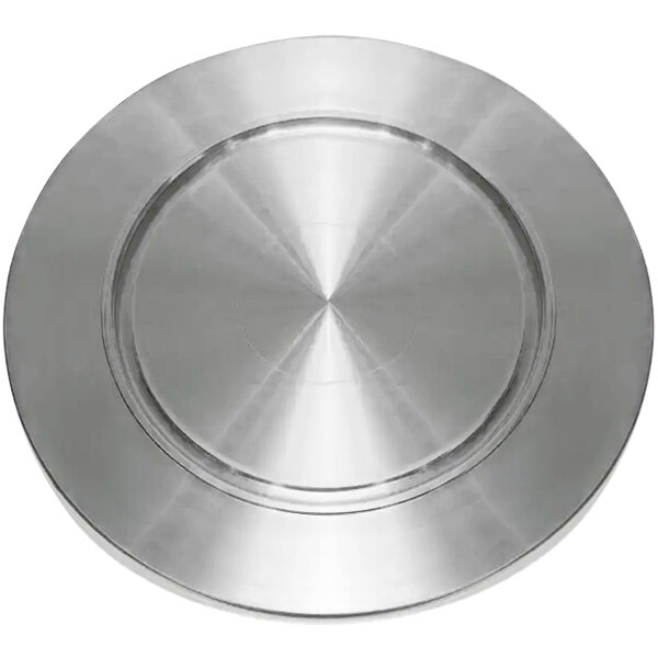 A silver plate with a circular design.