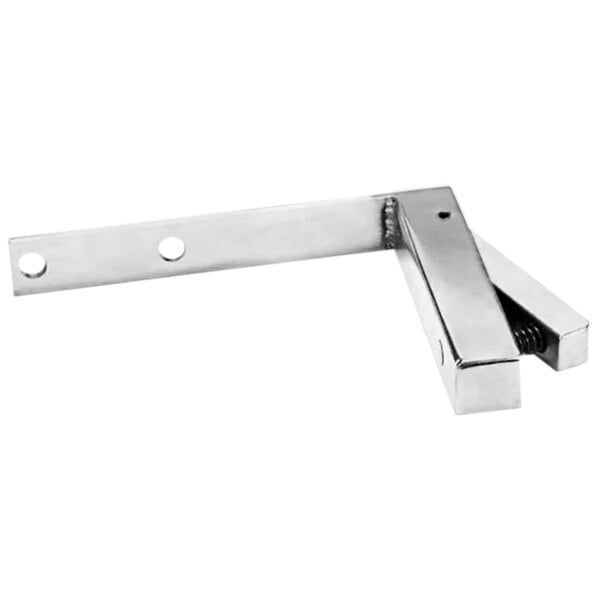 A stainless steel adjustable bracket with two holes for a Somerset dough roller.