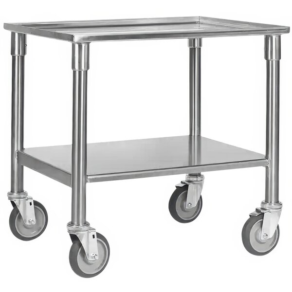 A stainless steel Proluxe utility cart with wheels.