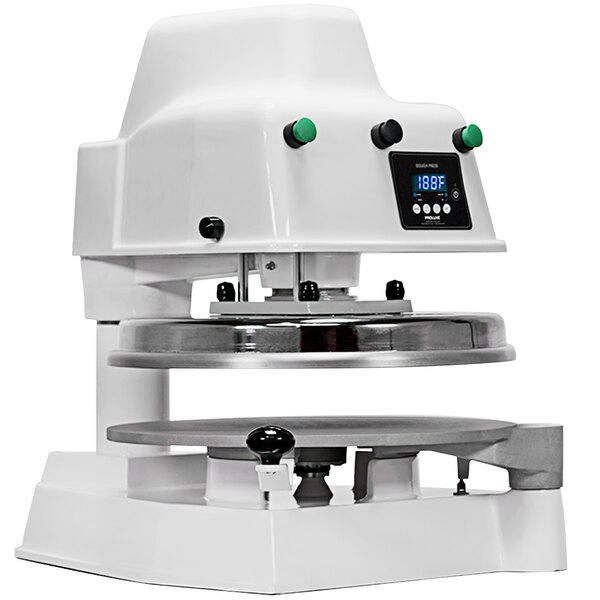 A white Proluxe Apex Pro X2M dough press machine with a digital display.