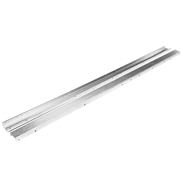 A pair of stainless steel metal beams.