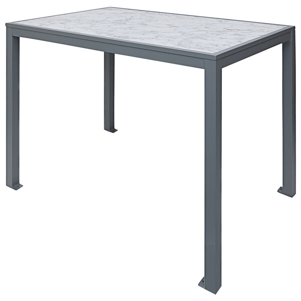 A white rectangular BFM Seating table with metal legs.