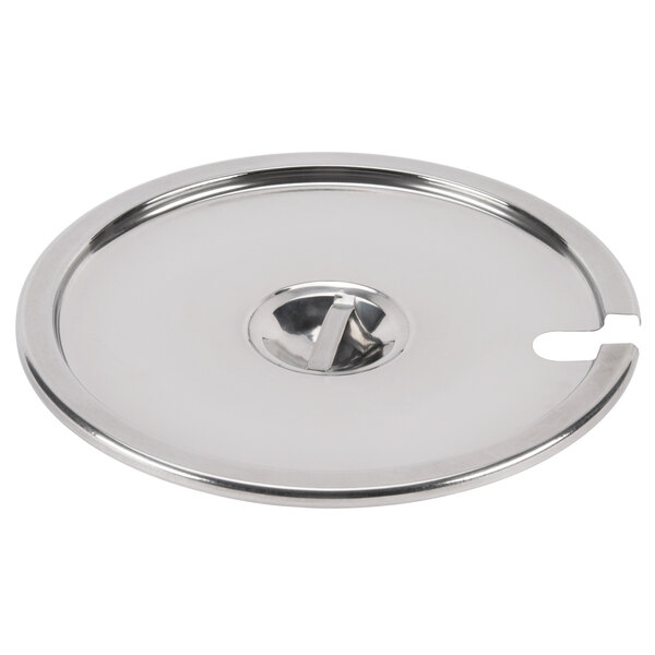 A Nemco stainless steel inset kit lid with ladle hole.