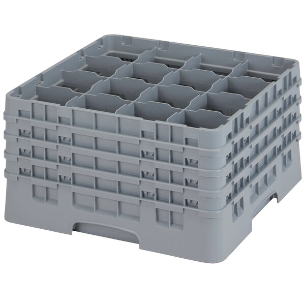 A grey plastic container with 16 compartments and extenders.