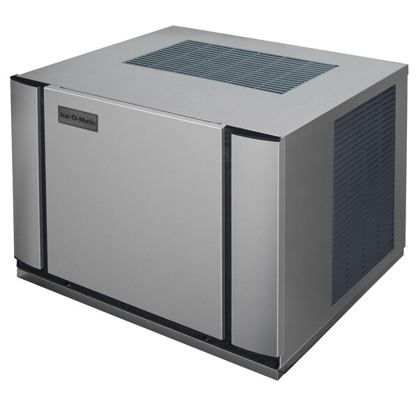 A grey rectangular Ice-O-Matic water cooled ice machine with a vent.