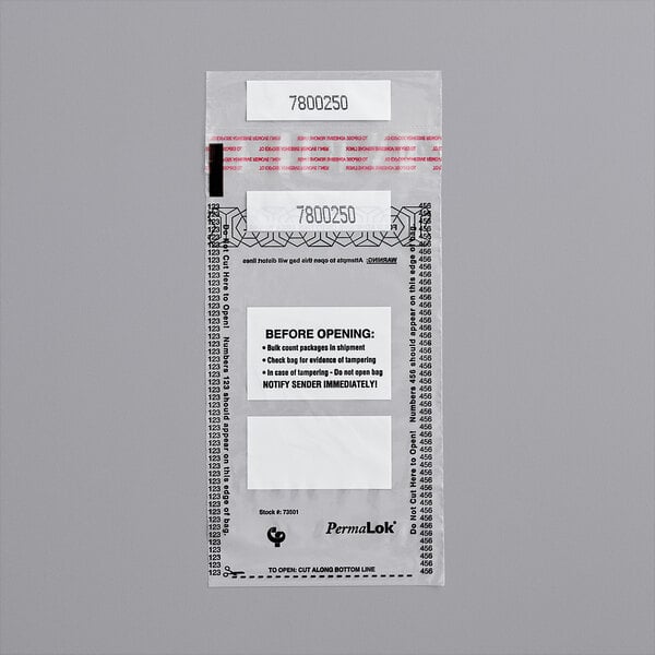 A package of 250 Controltek USA tamper-evident deposit bags with a label on the front.