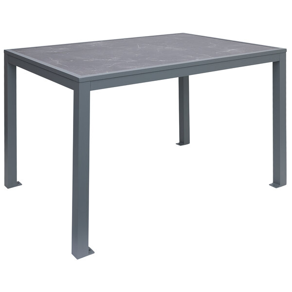 A BFM Seating Surf soft gray rectangular table with aluminum legs.