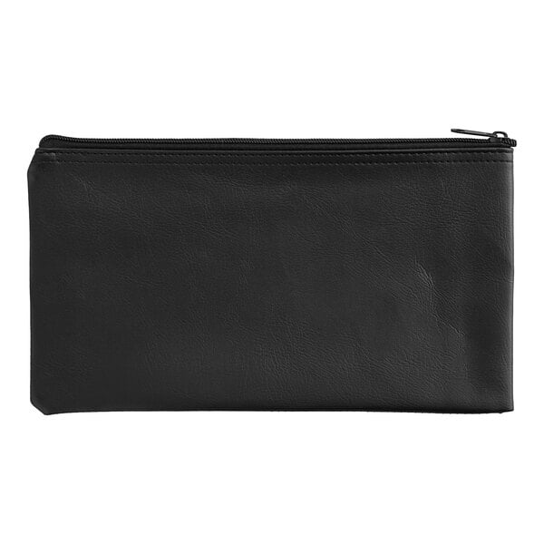 A black vinyl zippered bank wallet.