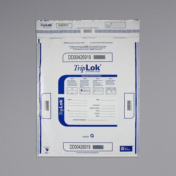 A package of white Controltek USA TripLok cash deposit bags with blue text.