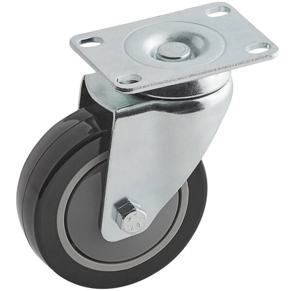 A Lavex swivel plate caster with a metal wheel.