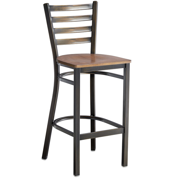Distressed Copper Ladder Back Metal Restaurant Barstool With