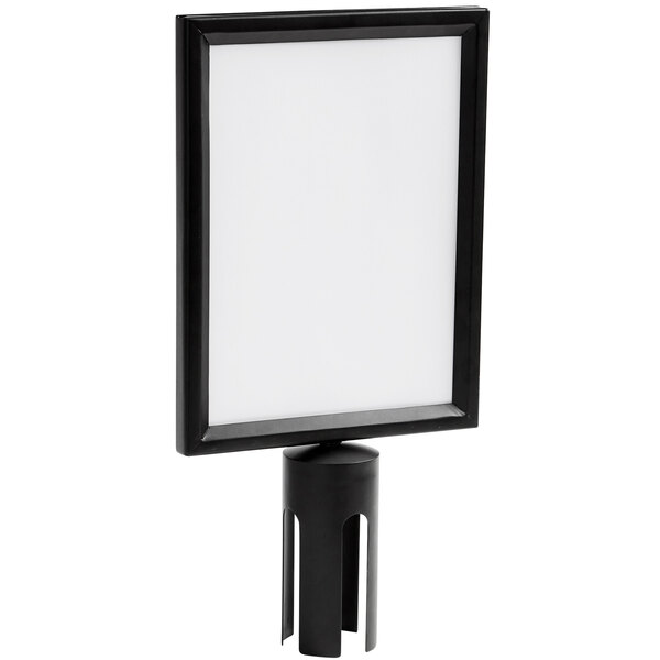 An American Metalcraft black sign on a stand with a white background.