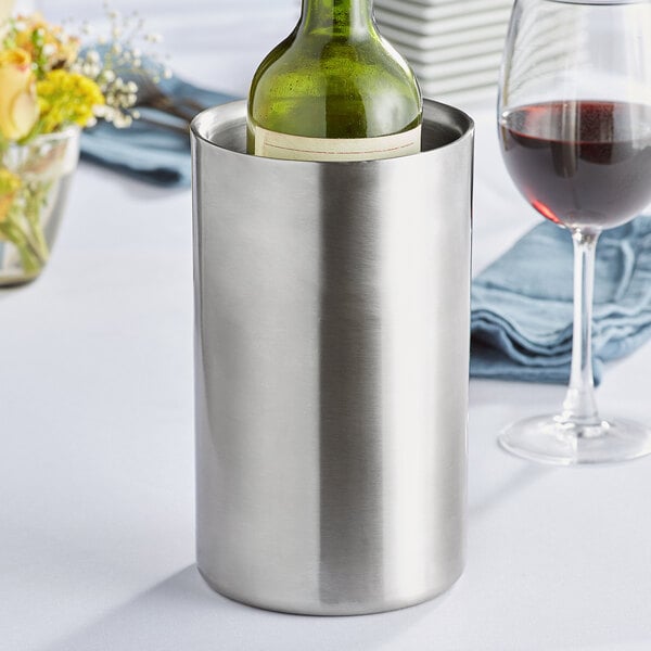 Wine Cooler Ice Bucket Double Walled Insulated Stainless Steel Brushed Finish 