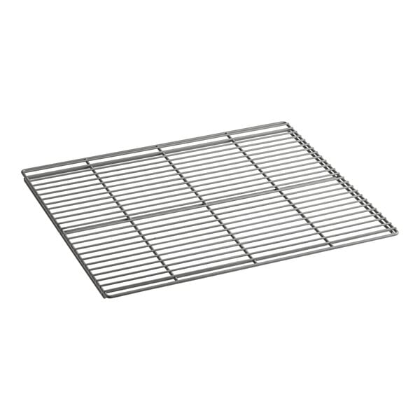 A Beverage-Air metal shelf grid with many lines.