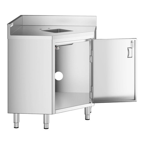 Regency Spec Line 30" x 30" 14 Gauge Stainless Steel Corner Work Table with Sink, Hinged Door, and Lock