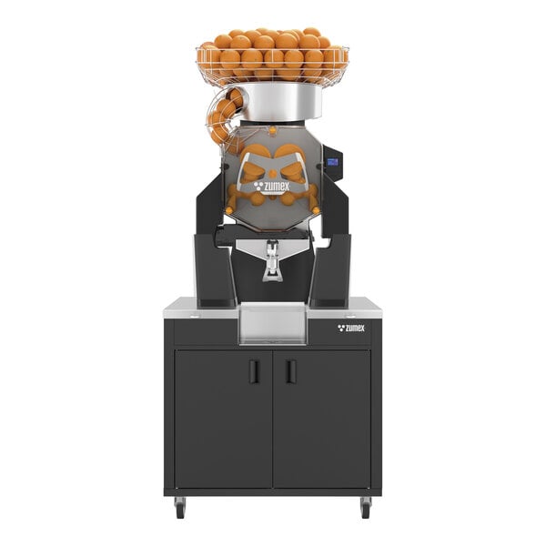 A high-capacity automatic feed juicer with a black podium, designed to process up to 40 fruits per minute.